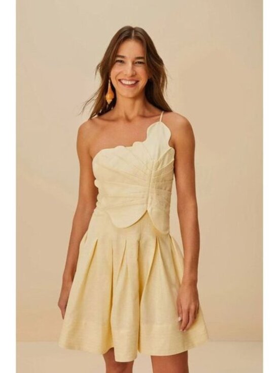 Farm Rio Dresses & Skirts - NWOT Farm Rio Lea One Shoulder Off-White Linen Blend Mini Dress Size L 3D Petal